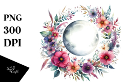 Vibrant Boho Moon with Flowers | Clipart Product Image 1