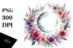 Vibrant Boho Moon with Flowers | Clipart Product Image 3