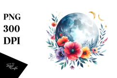 Vibrant Boho Moon with Flowers | Clipart Product Image 1