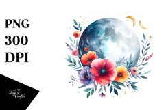 Vibrant Boho Moon with Flowers | Clipart Product Image 1