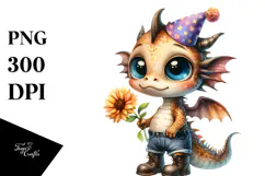Baby Dragon with Party Hat and Boots | Clipart Product Image 1