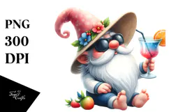 Whimsical Gnome Drinking a Cocktail in Summer, Transparent Product Image 1