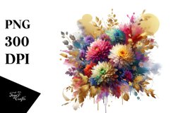 Colorful Splash Chrysanthemum Bouquet | Sublimation Clipart Product Image 3