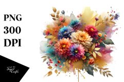 Colorful Splash Chrysanthemum Bouquet | Sublimation Clipart Product Image 1