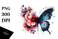Grunge Flower with Butterflies PNG Product Image 1