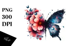 Grunge Flower with Butterflies PNG Product Image 1
