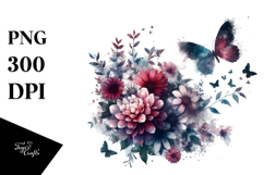 Grunge Flower with Butterflies PNG Product Image 1