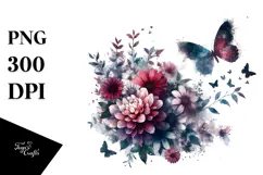 Grunge Flower with Butterflies PNG Product Image 1