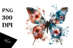 Grunge Flower with Butterflies PNG Product Image 1