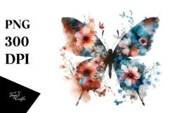 Grunge Flower with Butterflies PNG Product Image 1