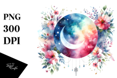 Abstract Moon with Flowers Stars Hanging | Clipart Product Image 1