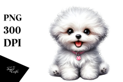 Watercolor Baby Bichon Frise with Big Eyes, Transparent PNG Product Image 1
