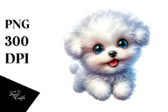 Watercolor Baby Bichon Frise with Big Eyes, Transparent PNG Product Image 1