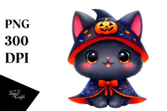 Cute Baby Black Cat Dressed for Halloween, Transparent PNG Product Image 1