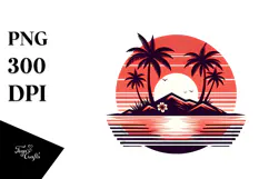 Retro Tropical Island Sunset, Stylish PNG Product Image 1