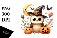 Simple Funny Haloween Clipart with Owl PNG Product Image 1