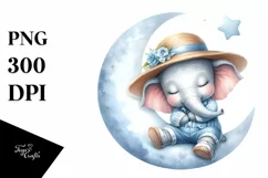 Watercolor Cute Baby Elephant Sleeping | Clipart Product Image 1