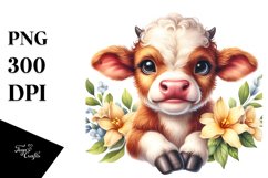 Cute Highland Cow with Gardenia, Transparent PNG Product Image 1