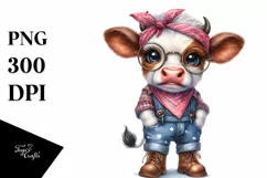 Happy Baby Cow with Bandana and es | Sublimation | Clipart Product Image 3