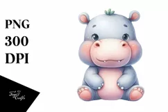 Funny Cute Baby Hippo with Barn | Sublimation | Clipart Product Image 3