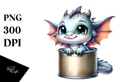Cute Baby Dragon Smiling in a Can | Clipart Product Image 1