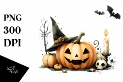 Halloween Jack-O'-Lantern Washed Watercolor PNG Product Image 3