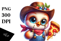 Smiling Baby Rooster with Pizza PNG Product Image 1