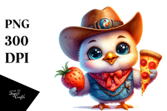 Smiling Baby Rooster with Pizza PNG Product Image 1