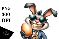 Goofy Bunny with Sunglasses Carrying Egg PNG Product Image 1