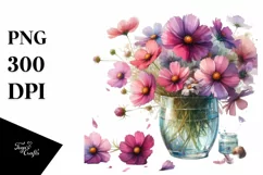 Watercolor Filled with Large Cosmos | Clipart Product Image 3