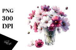 Watercolor Filled with Large Cosmos | Clipart Product Image 1