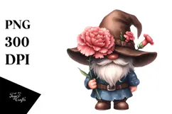 Cute Gnome with Carnation Floral Frame, PNG Product Image 1