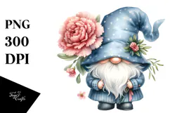 Cute Gnome with Carnation Floral Frame, PNG Product Image 1
