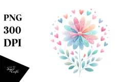 Simple Flower with Heart Petals, Pastel Watercolor Product Image 1