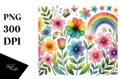 Cute Rainbow Flowers Watercolor PNG Product Image 1