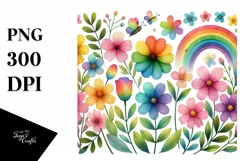 Cute Rainbow Flowers Watercolor PNG Product Image 1