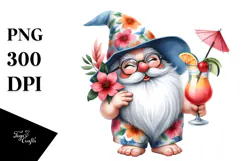 Gnome Drinking Cocktail in Beachwear PNG Product Image 1