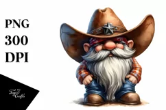 Vibrant Watercolor Cowboy Gnome PNG Product Image 1