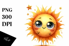 Simple Funny Sun with Big Eyes, Transparent PNG Product Image 1