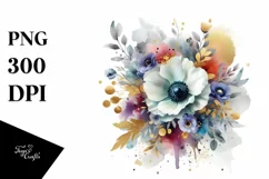 Colorful Splash Anemone Bouquet | Sublimation Clipart Product Image 1