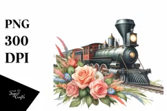 Vintage Train Watercolor | Summer Clipart Product Image 1