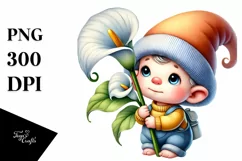 Cute Baby GNOME with Calla Lily PNG Product Image 1