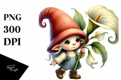 Cute Baby GNOME with Calla Lily PNG Product Image 1