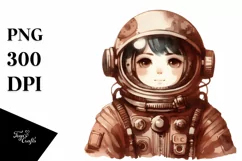 Washed Brownish Vintage Astronaut Girl | Sublimation Clipart Product Image 1