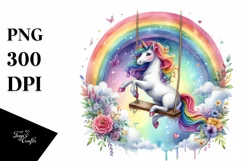 Colorful Unicorn Swinging from Rainbow | Clipart Product Image 1