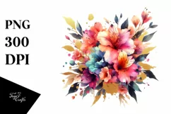 Vibrant Bouquet with Gold Foil | Sublimation | Clipart Product Image 1