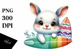Colorful Snowshoe Hare with Surf Board | Clipart Product Image 1