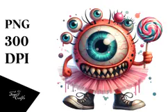 Funny Eyeball Monster with Lollipop, PNG Product Image 1