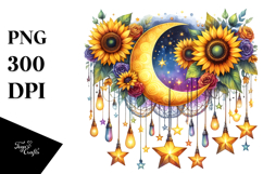 Vibrant Drawing of Half Moon and Stars PNG Product Image 1