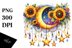 Vibrant Drawing of Half Moon and Stars PNG Product Image 1